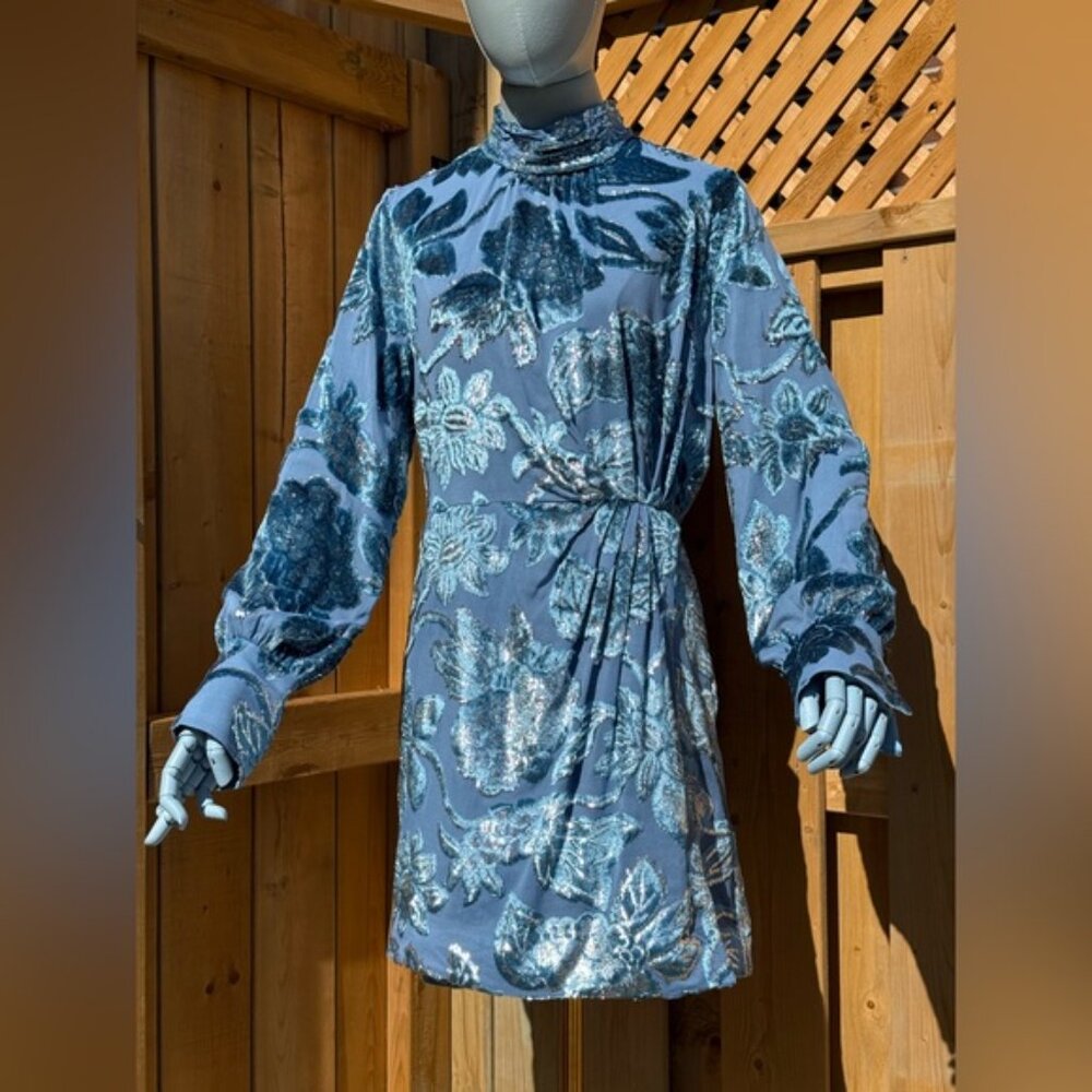 🆕 SIMKHAI 🧿 NWOT Halen Draped Velvet Mini Dress, Celestial Blue - Sz US 6 - Picture 3 of 15